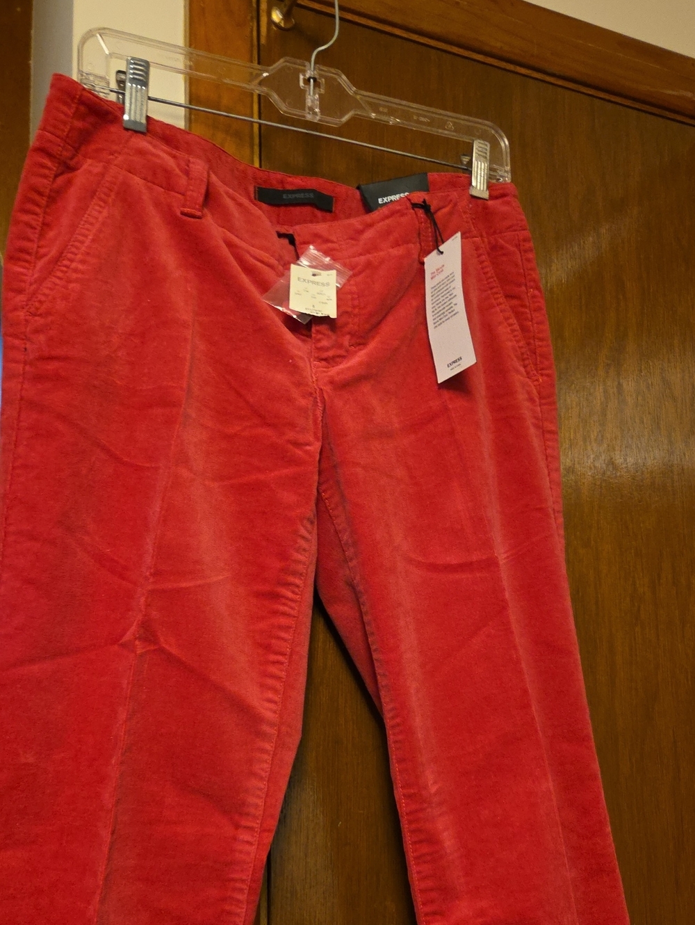 Express Slim Flared Leg Corduroy Jeans in Red
